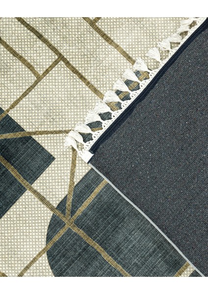 Pranathi Lacivert Geometrik Etnik Modern Desenli Bambu Makinada Yıkanabilir Hav Toz Vermez Leke Tutmayan Kaymaz Taban Dijital Makine Baskı Salon Yolluk Mutfak Halı fırsatları