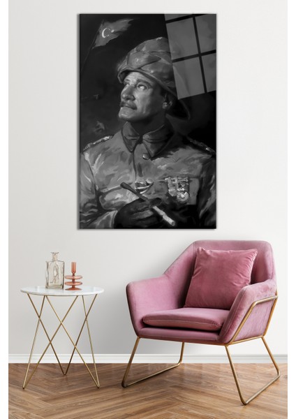 Siyah Beyaz Üniformalı M. Kemal Atatürk Cam Tablo, Temperli Rodajlı Dayanıklı Kırılmaz Cam Hediyelik fiyatları