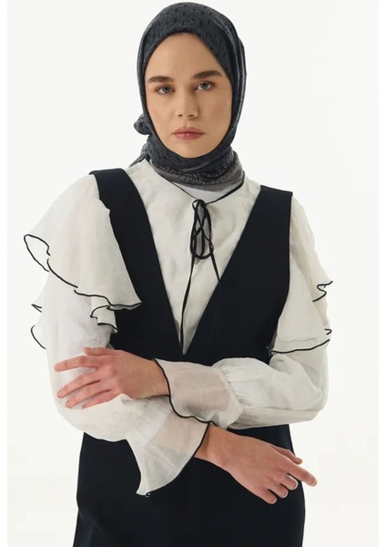 Aria Çizgi Desen Siyah Pamuklu Şal