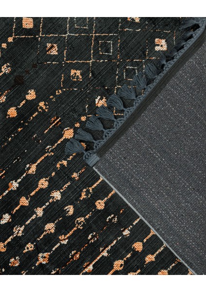 Prisha Siyah Modern Etnik Desenli Bambu Makinada Yıkanabilir Hav Toz Vermez Leke Tutmayan Kaymaz Taban Dijital Makine Baskı Salon Yolluk Mutfak Halı fırsatları