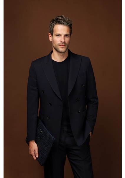 Slim Fit Dar Kesim Kruvaze Ceket