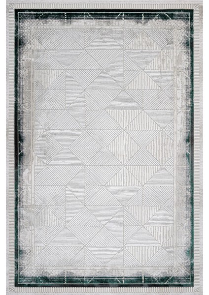 Çerçeveli Yeşil Pamuk Dikdörtgen Modern Desenli Pamuk Makinada Yıkanabilir Hav Toz Vermez Leke Tutmayan Kaymaz Taban Dijital Makine Baskı Salon Yolluk Mutfak Halı