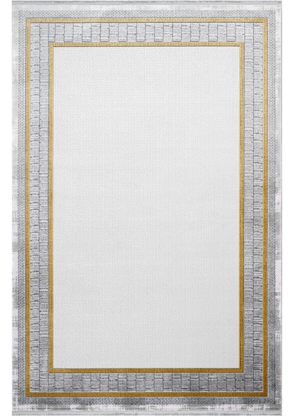 Absenteeism Çerçeveli Sarı Pamuk Dikdörtgen Modern Desenli Akrilik Hav Vermeyen Leke Tutmayan Kolay Temizlenen Yumuşak Makine Salon Yolluk Mutfak Halı