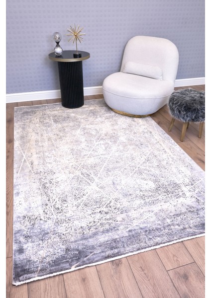 Praneetha Modern Antrasit Viskon Dikdörtgen Modern Desenli Akrilik Hav Vermeyen Leke Tutmayan Kolay Temizlenen Yumuşak Makine Salon Yolluk Mutfak Halı