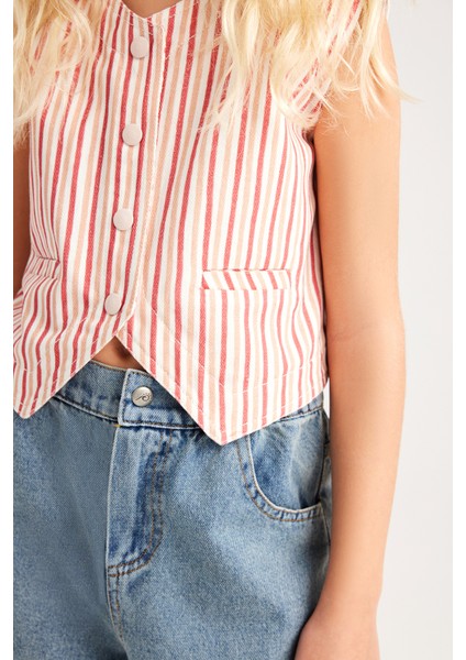 Çizgili Gabardin Mini Yelek modelleri