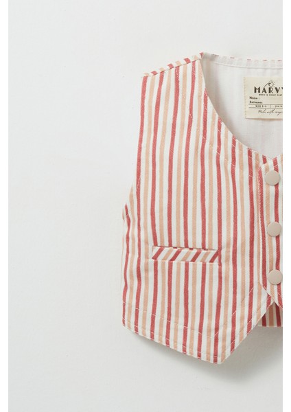 Çizgili Gabardin Mini Yelek