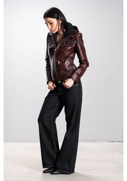 Harper Kadın Kapüşonlu Slimfit Hakiki Deri Mont Bordo fiyatları