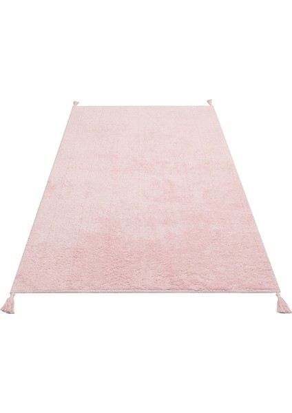 Ararat Pembe Düz Etnik Modern Desenli Pamuk Hav Vermeyen Leke Tutmayan Kolay Temizlenen Yumuşak Makine Salon Yolluk Mutfak Halı