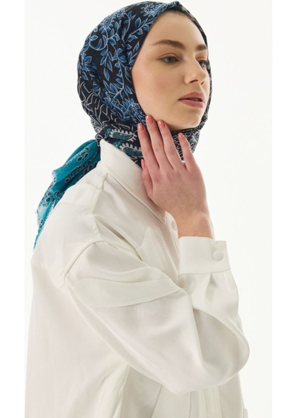 Adalie Etnik Çiçek Desen Petrol Pamuklu Şal modelleri