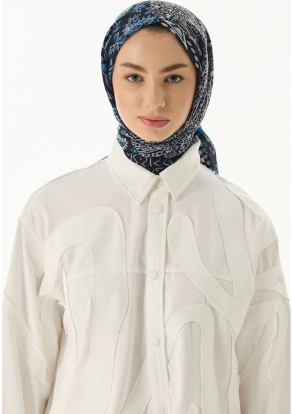 Adalie Etnik Çiçek Desen Petrol Pamuklu Şal