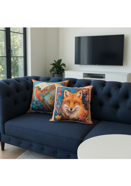 Kırlent Kılıfı 3D Dijital Baskılı 2'li Takım Hayvan Temalı Yastık Kılıfı