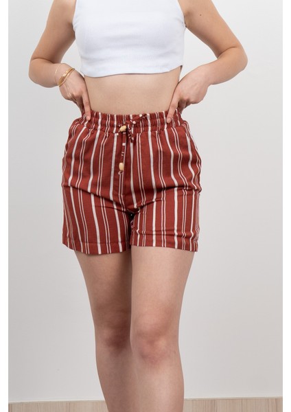 Beli Lastikli Çizgili Kısa Cepli Şort 30282