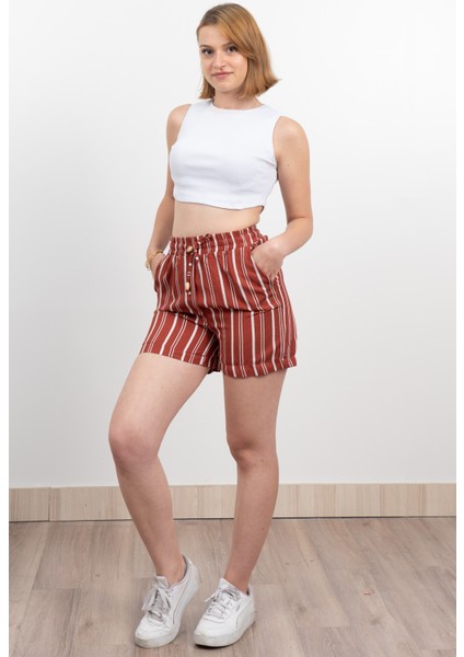 Beli Lastikli Çizgili Kısa Cepli Şort 30282 modelleri