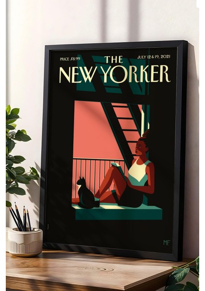 The New Yorker Çerçeveli Tablo July 12 2021 - Yangın Merdiveninde Yaz Tablosu