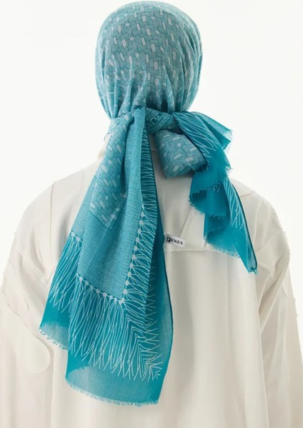 Aria Çizgi Desen Petrol Yeşil Pamuklu Şal