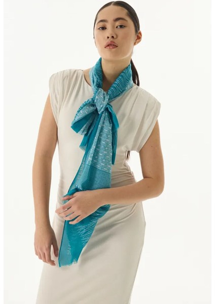 Aria Çizgi Desen Petrol Yeşil Pamuklu Şal