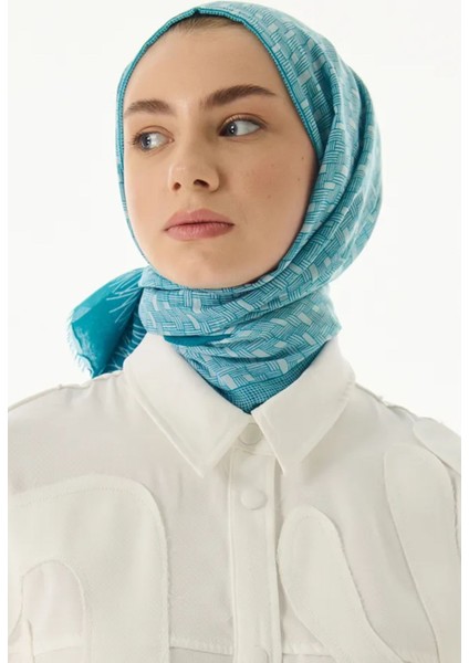 Aria Çizgi Desen Petrol Yeşil Pamuklu Şal