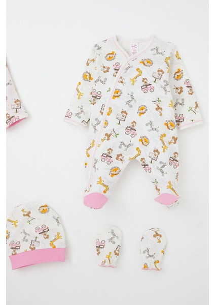 Kız Bebek Hastane Çıkışı 8 Li Safari Macerası Sevimli Hayvancıklar Desenli 0-3 Ay, Ekru fırsatları