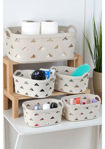 5li Dekoratif Deri Görünüm Dolap Içi Düzenleyici Saklama Kutusu Mutfak Banyo Organizer Sepet Krem