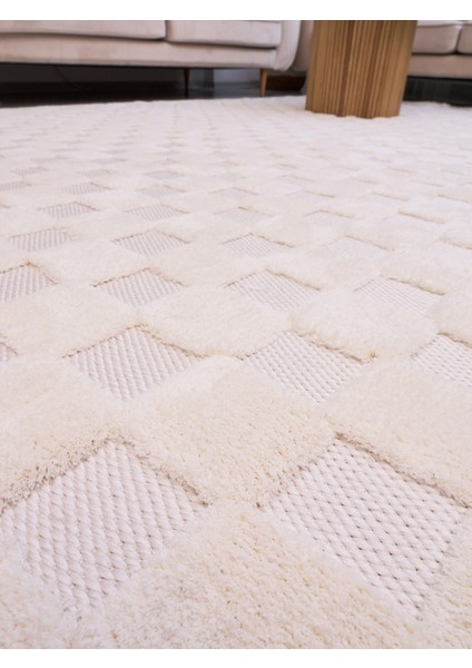 Exie Krem Geometrik Etnik Modern Desenli Hav Vermeyen Leke Tutmayan Kolay Temizlenen Yumuşak Makine Salon Yolluk Mutfak Halı