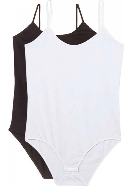 2 Adet Ip Askılı Kadın Çıtçıtlı Body Siyah ve Beyaz