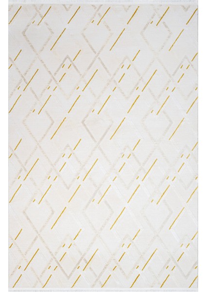 Michaela Geometrik Krem Bambu Dikdörtgen Modern Desenli Akrilik Hav Vermeyen Leke Tutmayan Kolay Temizlenen Yumuşak Makine Salon Yolluk Mutfak Halı