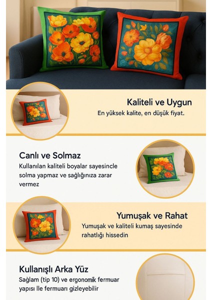 Kırlent Kılıfı 3D Dijital Baskılı 2'li Çiçek Bahçesi Temalı Yastık Kılıfı fırsatları
