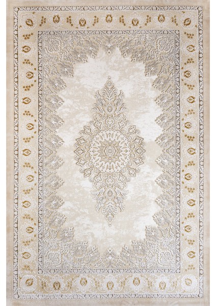 Bej Klasik Etnik Modern Desenli Pamuk Makinada Yıkanabilir Hav Toz Vermez Leke Tutmayan Kaymaz Taban Dijital Makine Baskı Salon Yolluk Mutfak Halı