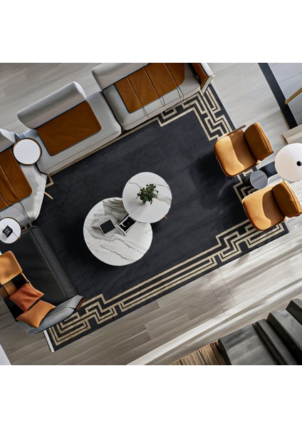 Siyah Çerçeveli Etnik Modern Desenli Pamuk Makinada Yıkanabilir Hav Toz Vermez Leke Tutmayan Kaymaz Taban Dijital Makine Baskı Salon Yolluk Mutfak Halı fiyatları