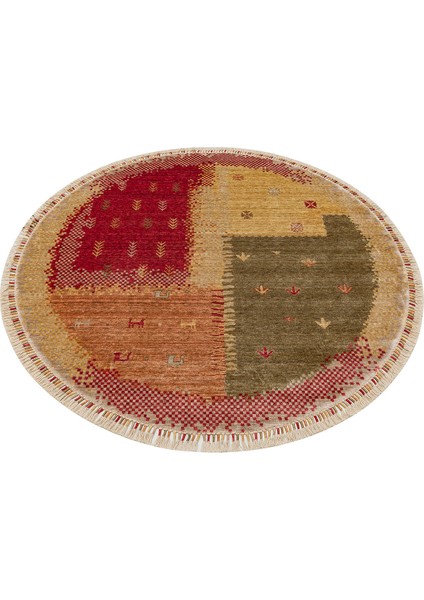 Geometrik Sarı Tensel Daire Modern Desenli Akrilik Hav Vermeyen Leke Tutmayan Kolay Temizlenen Yumuşak Makine Salon Yolluk Mutfak Halı