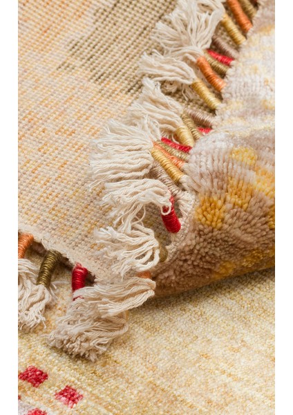 Geometrik Sarı Tensel Daire Modern Desenli Akrilik Hav Vermeyen Leke Tutmayan Kolay Temizlenen Yumuşak Makine Salon Yolluk Mutfak Halı