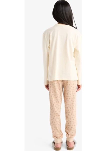 Kız Çocuk Pijama Takımı Baskılı Uzun Kollu Üst Desenli Uzun Alt F6216A825WN