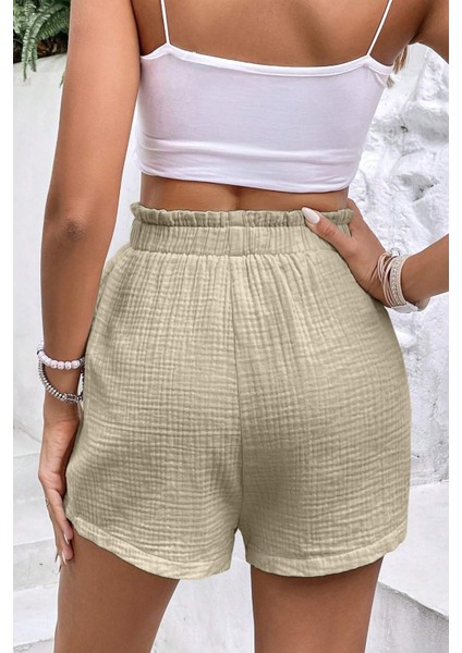 Kadın Cotton Müslin Tatil Ev Içi/dışı Kullanım Cepsiz Beli Bağcıklı Şort fiyatları
