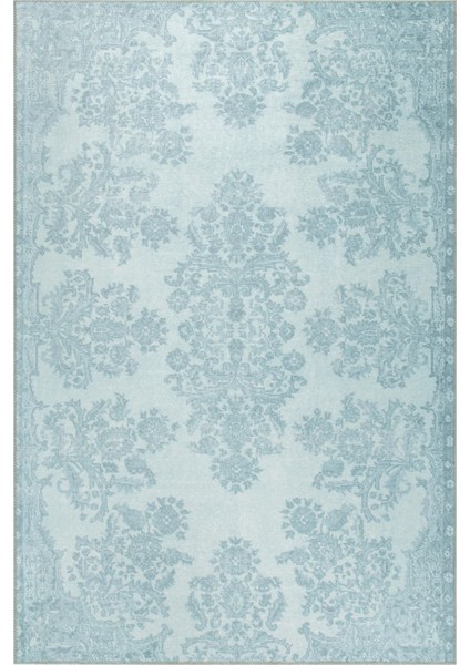 Dundee Klasik Turkuaz Polyester Dikdörtgen Modern Desenli Pamuk Makinada Yıkanabilir Hav Toz Vermez Leke Tutmayan Kaymaz Taban Dijital Makine Baskı Salon Yolluk Mutfak Halı