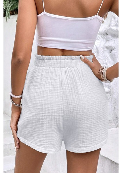 Kadın Cotton Müslin Tatil Ev Içi/dışı Kullanım Cepsiz Beli Bağcıklı Şort fiyatları