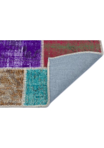 Teselya Turkuaz Patchwork Yün Modern Desenli Yün Hav Toz Vermez Leke Tutmayan Salon Yolluk Mutfak El Dokuma Halı fiyatları