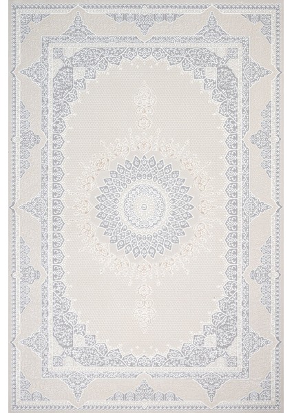 Çerçeveli Krem Pamuk Dikdörtgen Modern Desenli Pamuk Makinada Yıkanabilir Hav Toz Vermez Leke Tutmayan Kaymaz Taban Dijital Makine Baskı Salon Yolluk Mutfak Halı