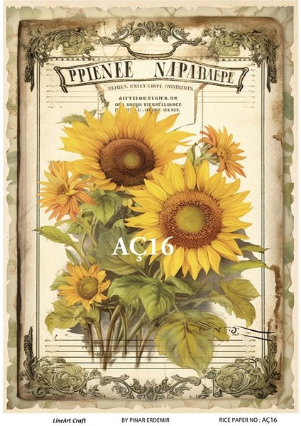 Ayçiçeği Serisi Aç16 Ayçiçek Deseni 30*42 cm Pirinç Dekopaj