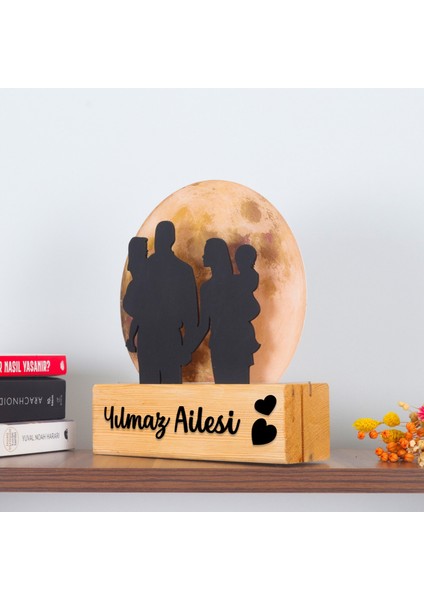 Işıklı Pleksi Dolunay Kişiselleştirilebilir Dekoratif Biblo Family 4 Kişilik Aile Anahtar Askılığı indirimleri