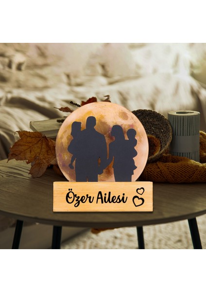 Işıklı Pleksi Dolunay Kişiselleştirilebilir Dekoratif Biblo Family 4 Kişilik Aile Anahtar Askılığı