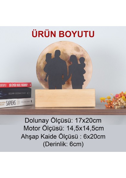 Işıklı Pleksi Dolunay Kişiselleştirilebilir Dekoratif Biblo Family 4 Kişilik Aile Anahtar Askılığı