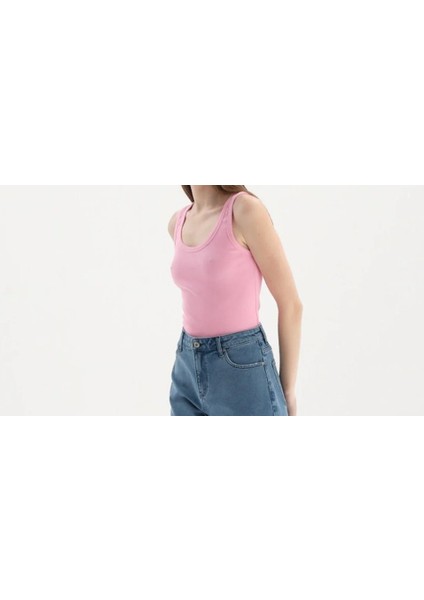Kadın Fitilli Görünümlü Kalın Askılı Basic Pembe Atlet modelleri
