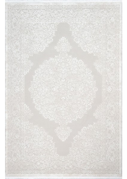 Nina Krem Çerçeveli Etnik Modern Desenli Poliproplen Hav Vermeyen Leke Tutmayan Kolay Temizlenen Yumuşak Makine Salon Yolluk Mutfak Halı