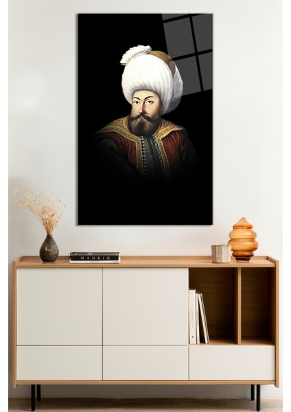 Osman Gazi Padişah Portresi Cam Tablo, Darbelere Dayanıklı Kırılmaz Cam, Hediyelik