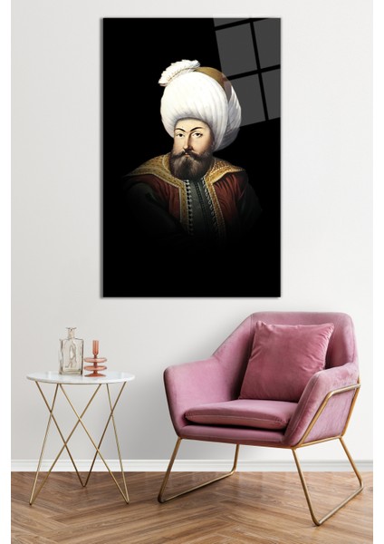 Osman Gazi Padişah Portresi Cam Tablo, Darbelere Dayanıklı Kırılmaz Cam, Hediyelik fiyatları
