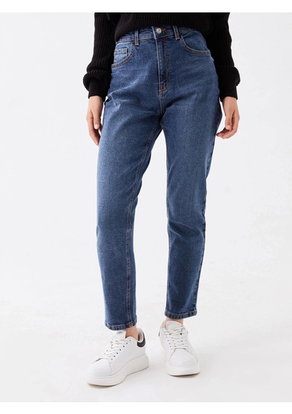 Lcw Jeans Indigo Yüksek Bel Slim Mom Kadın Jean Pantolon fırsatları