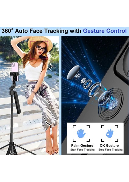 Aı Destekli Yüz Takipli Akıllı Gimbal – 360° Panoramik Çekim, Quadrapod Tripod, Ayrılabilir Telefon Tutucu, Uzaktan Kumandalı, Android & Ios Uyumlu | Y12 modelleri