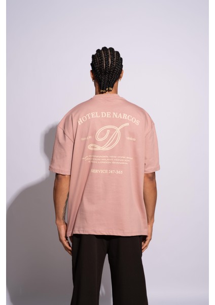 Erkek Oversize T-Shirt Hotel De Narcos Pembe