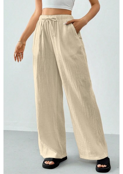Kadın %100 Cotton Müslin Ultra Hafif Palazzo Model Geniş Paça Keten Karışım Pantolon modelleri