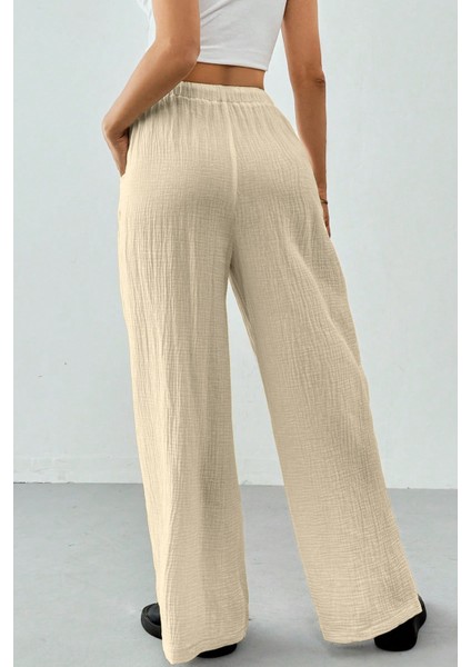 Kadın %100 Cotton Müslin Ultra Hafif Palazzo Model Geniş Paça Keten Karışım Pantolon indirimleri